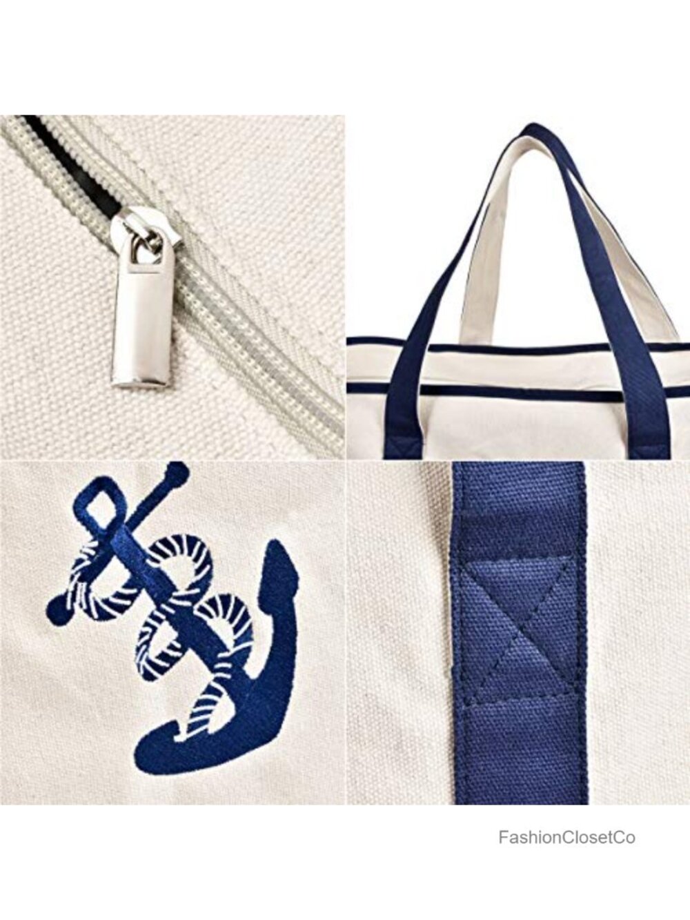 Extra Large Heavy Duty Canvas Tote Bag with Zipper, Travel Weekend Beach Boat - Picture 2 of 6